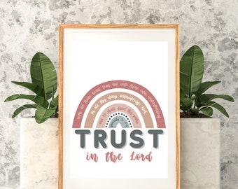 Trust in the Lord with all thine heart | Digital Art Print | Proverbs 3 | Bible Verse | 2022 Youth Theme | Instant Download | Boho Rainbow