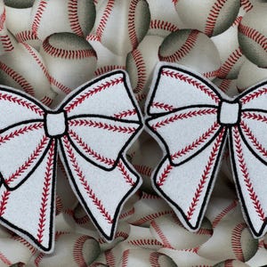 Baseball bows for shirt. (2) iron on, Side Bows, glitter bow, iron on side bow, sweatshirt bow, iron on bow, cute bow for shirts. Side bows.