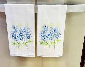 Hand-Sewn Bluebonnet Kitchen Towel, Texas Wildflower Decor
