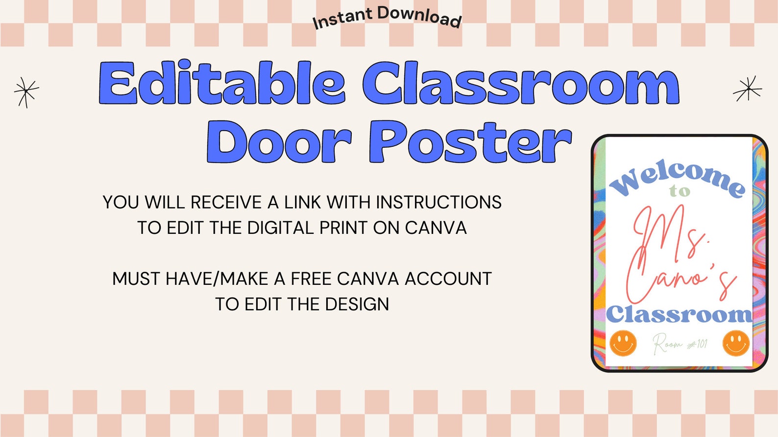 Editable Template Classroom Door Poster Digital Download Cute - Etsy