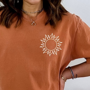 Celestial Sun Vintage Boho Comfort Colors T-shirt, Sun Shirt, Minimalist Comfort Colors Tee, Celestial Sun Shirt, Aesthetic Tee