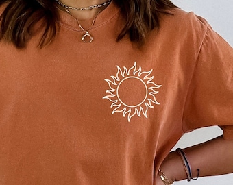 Celestial Sun Vintage Boho Comfort Colors T-shirt, Sun Shirt, Minimalist Comfort Colors Tee, Celestial Sun Shirt, Aesthetic Tee