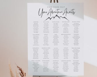 Mountain Wedding Seating Chart | Modern Guest Seating Sign | Find Your Seat | Wedding Seating Large Poster Template | Mountain Wedding