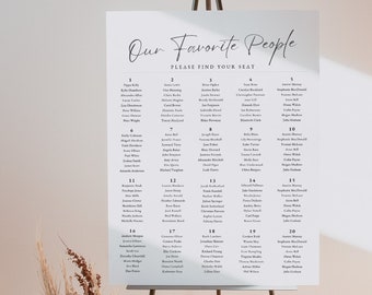Wedding Guest Seating Chart | Modern Minimalist Seating Sign | Find Your Seat | Wedding Seating Large Poster Template | Our Favorite People