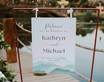 Mountain Wedding Sign | Modern Mountain Welcome Sign | Minimalist Welcome Template | So Glad You&#39;re Here | Editable Poster Template
