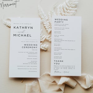 DIY-trouwprogramma | Afdrukbare ceremoniekaart | Sjabloon voor moderne orde van dienst | Minimalistisch huwelijksceremonieprogramma | Bewerkbare sjabloon
