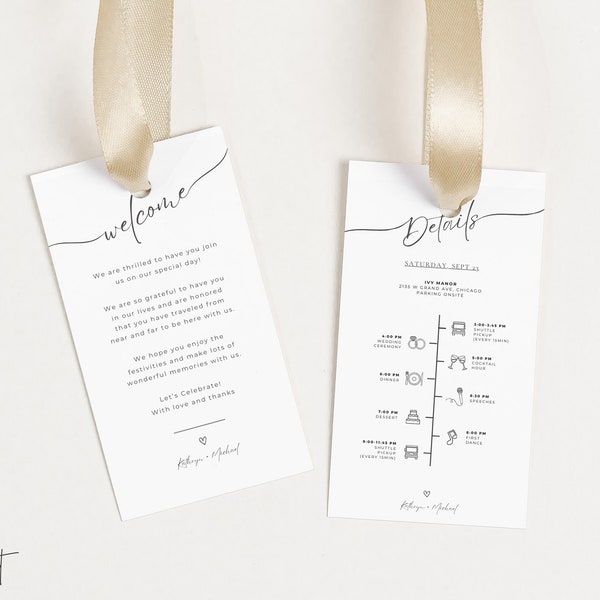 Wedding Hotel Cards | Wedding Welcome Bag Tags | Modern Wedding Gift Bag Tags | Welcome Bag Template | Minimalist Wedding Welcome Tags