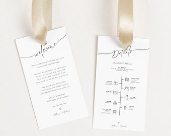 Tarjetas de hotel de boda / Etiquetas de bolsa de bienvenida de boda / Etiquetas de bolsa de regalo de boda modernas / Plantilla de bolsa de bienvenida / Etiquetas de bienvenida de boda minimalistas