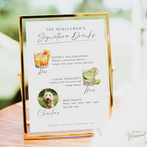 Menu koktajli z podpisem zwierzaka | Znak drinka z podpisem psa | Znak koktajlu z podpisem | Menu koktajli z podpisem | Szablon edytowalny