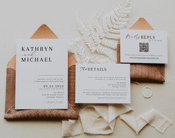 Modern Wedding Invitation Suite Canva | Simple Invitation QR Code | Boho Invitation Template | Minimal Wedding Invitation | Digital Download