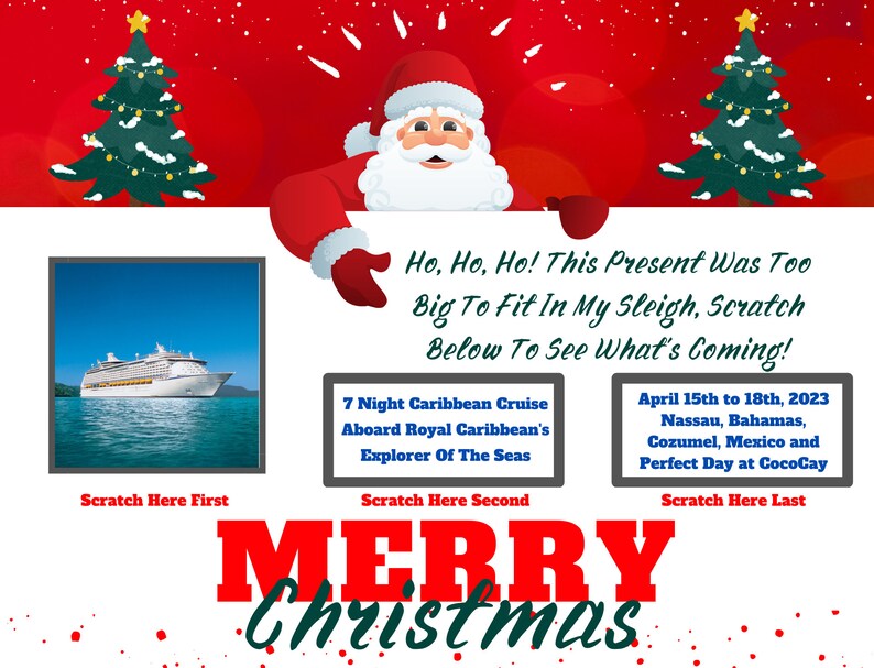 Surprise Cruise Scratch Off Ticket / From Santa / Merry Christmas / Christmas Gift / Royal Caribbean, Carnival, Norwegian and More image 4