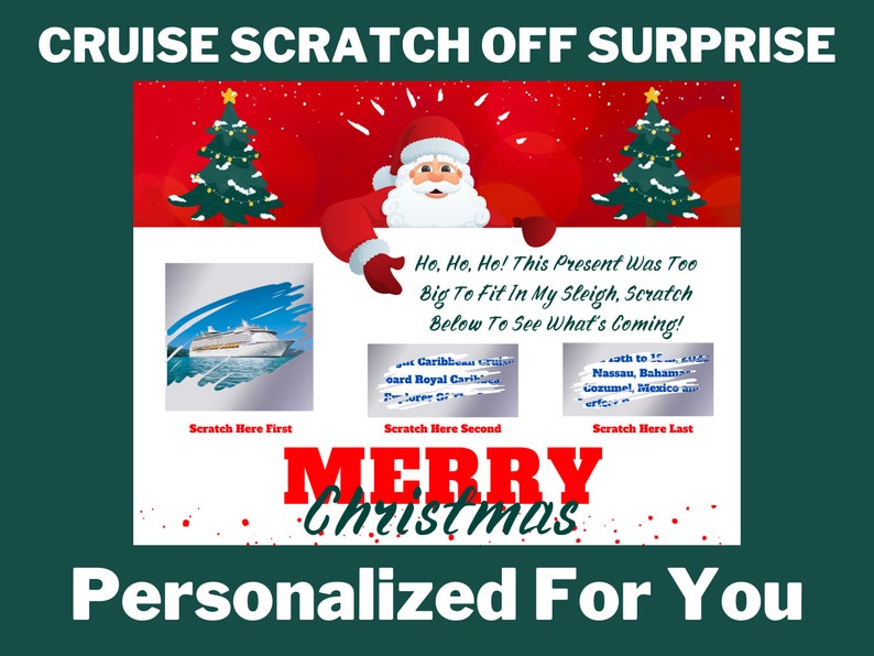 Surprise Cruise Scratch Off Ticket / From Santa / Merry Christmas / Christmas Gift / Royal Caribbean, Carnival, Norwegian and More image 1