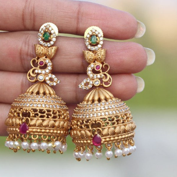 Light Weight One Gram Gold Jhumkas