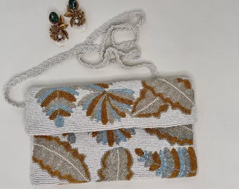 Clutch met kralen: gouden bloemenzijde crossbody handtas