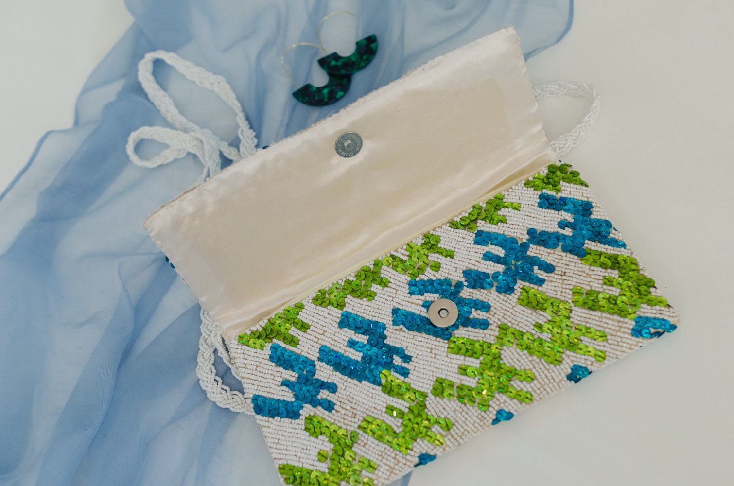 Green and White Beaded Clutch Tiana Ikat Hand Beaded Clutch - Georgia Kate main image 2