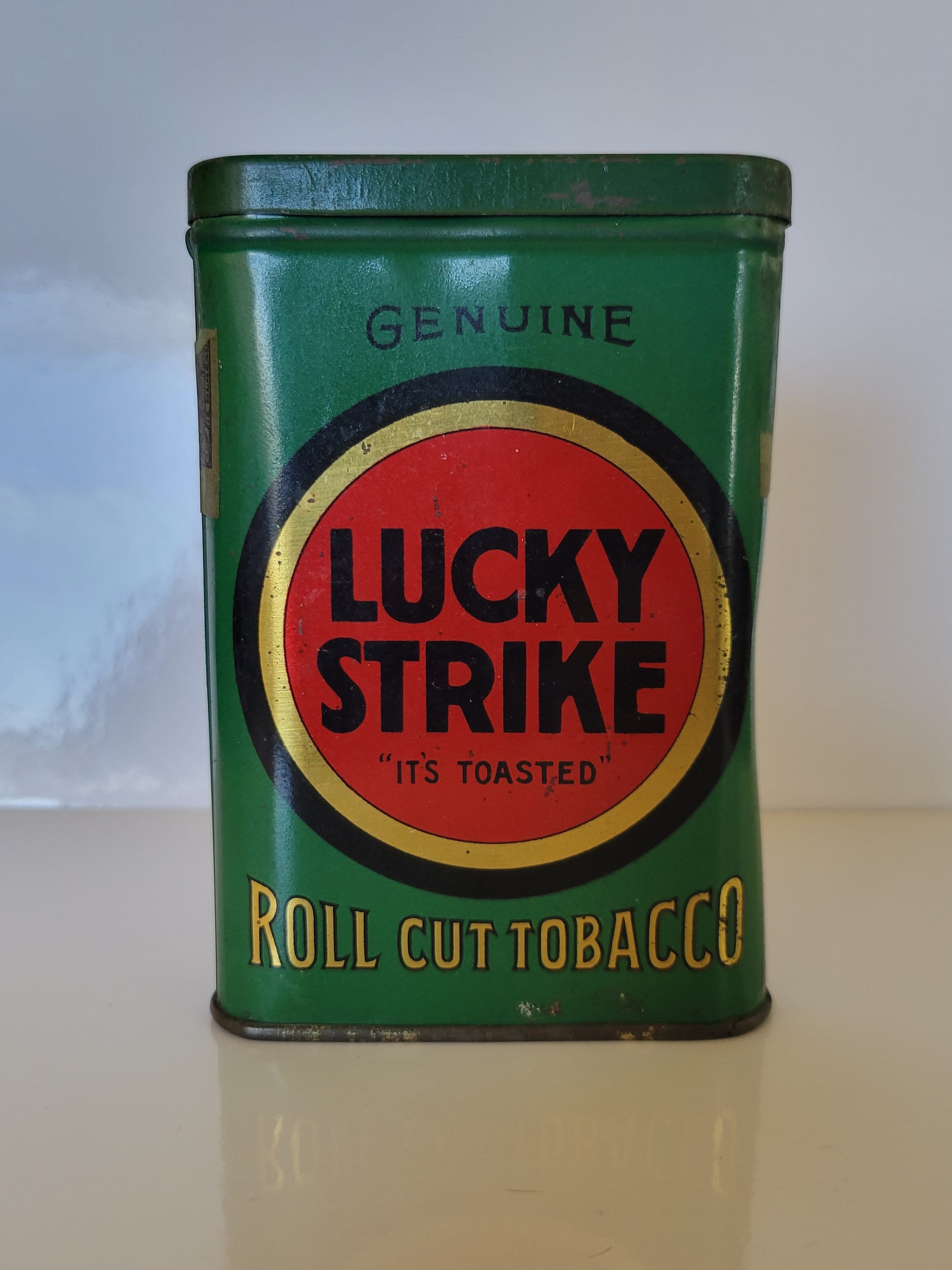 lucky hit tobacco tin Lucky Strike Tobacco Canister  Antique Advertising Antique Lucky Strike It's Toasted