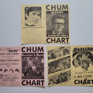 1968 - April & May - Chum Hit Parade - 1050 Chum Charts - Set of 3 Charts