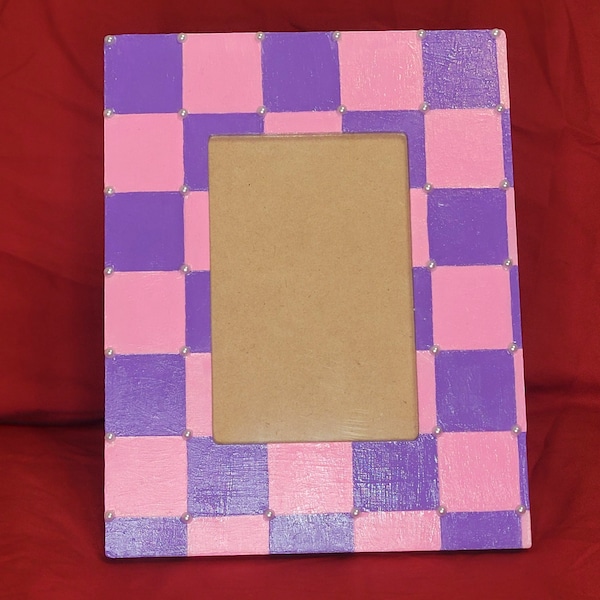 Checkerboard Hand Painted Retro Wood Picture Frame - Pearl Accents