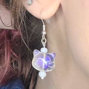 Cat Head Dangle Earrings - 925 Sterling Silver