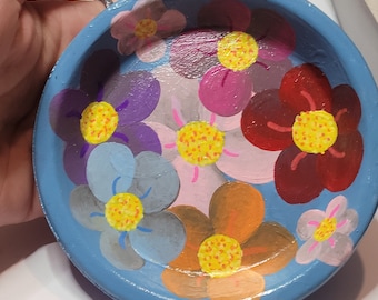 Hand Painted Flower Jewelry Trinket Dish