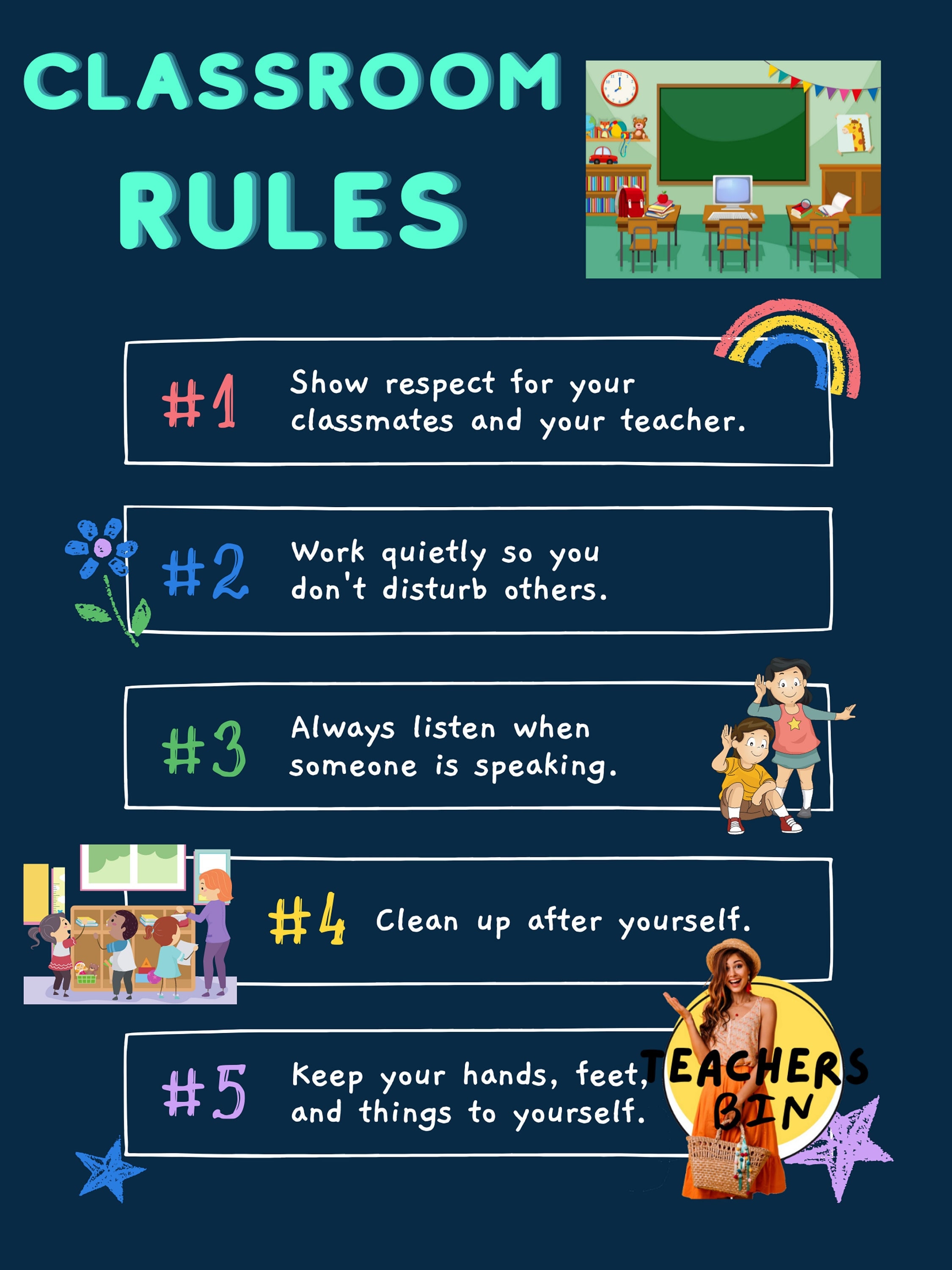 Editable Chalkboard Classroom Rules Poster for Word & Google Etsy