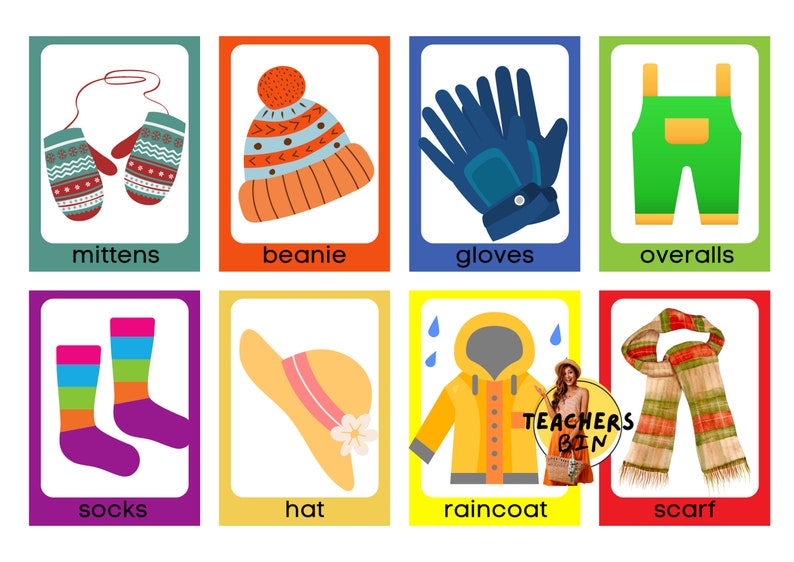 2 Pages Types of Clothing Flashcards for ESL or ELL Learners Etsy