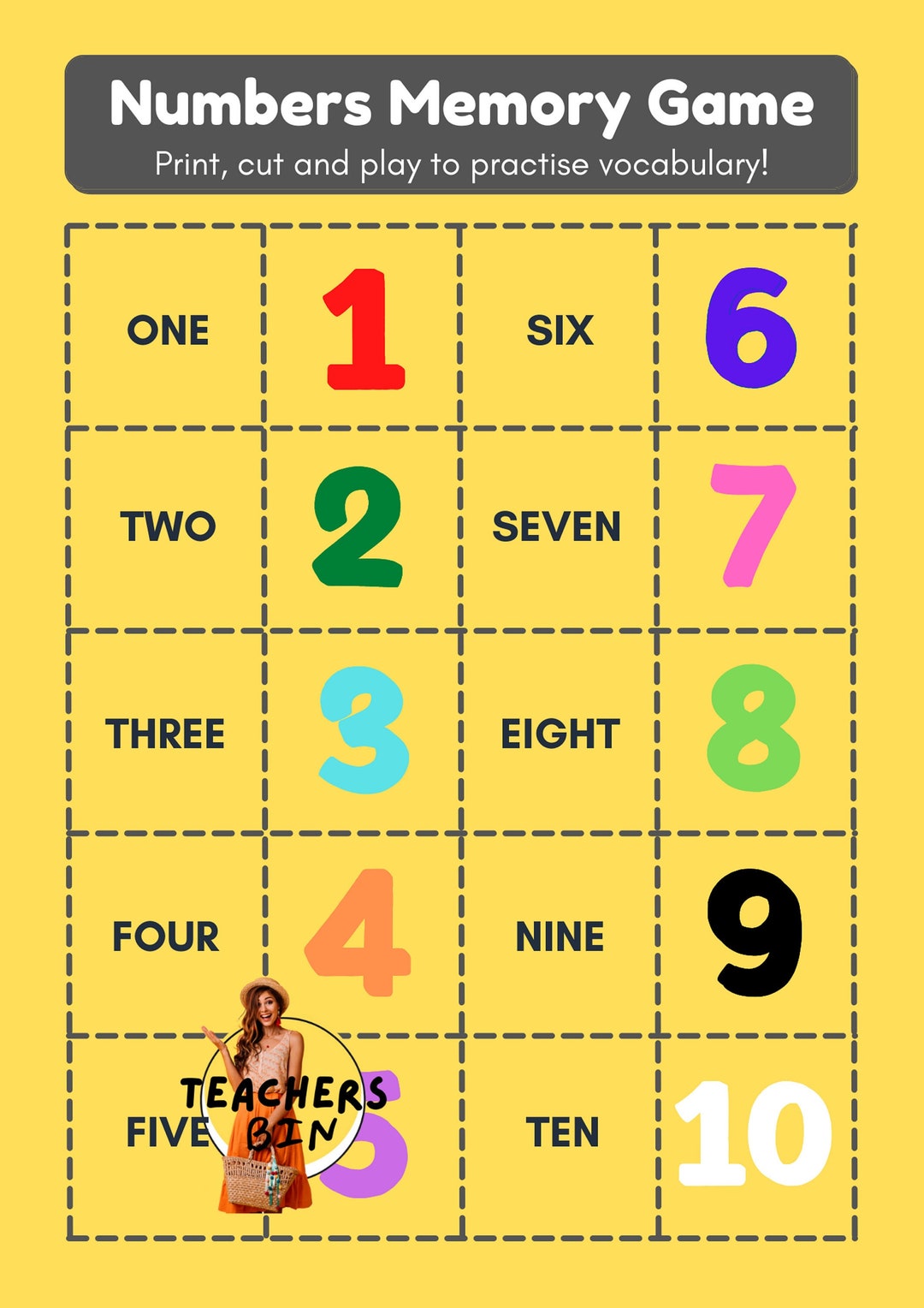 Colorful Numbers Memory Game Flashcards for Word Teachers Etsy