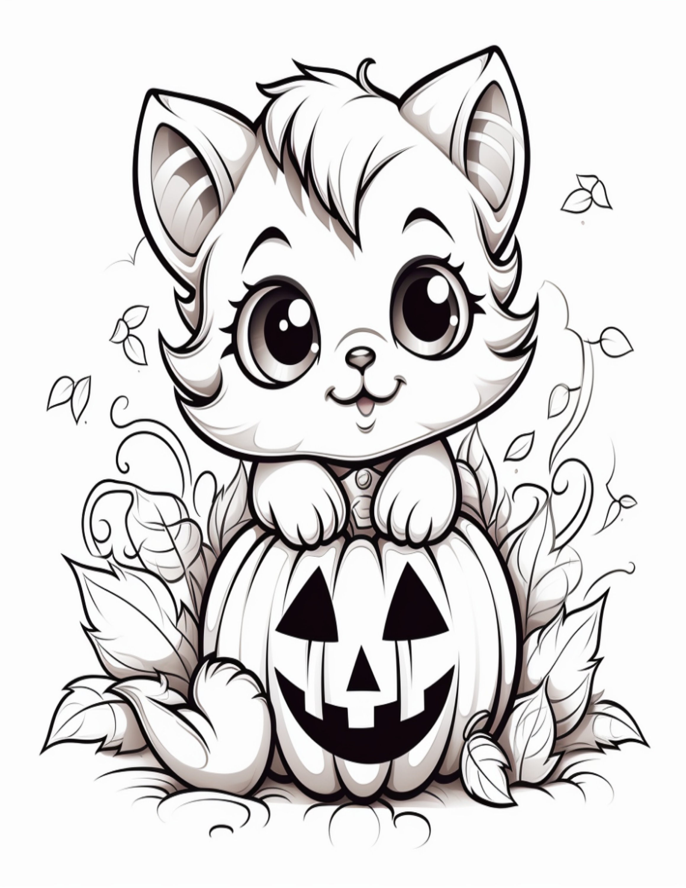 Coloriage chat et citrouilles dHalloween Plaisir - Etsy France