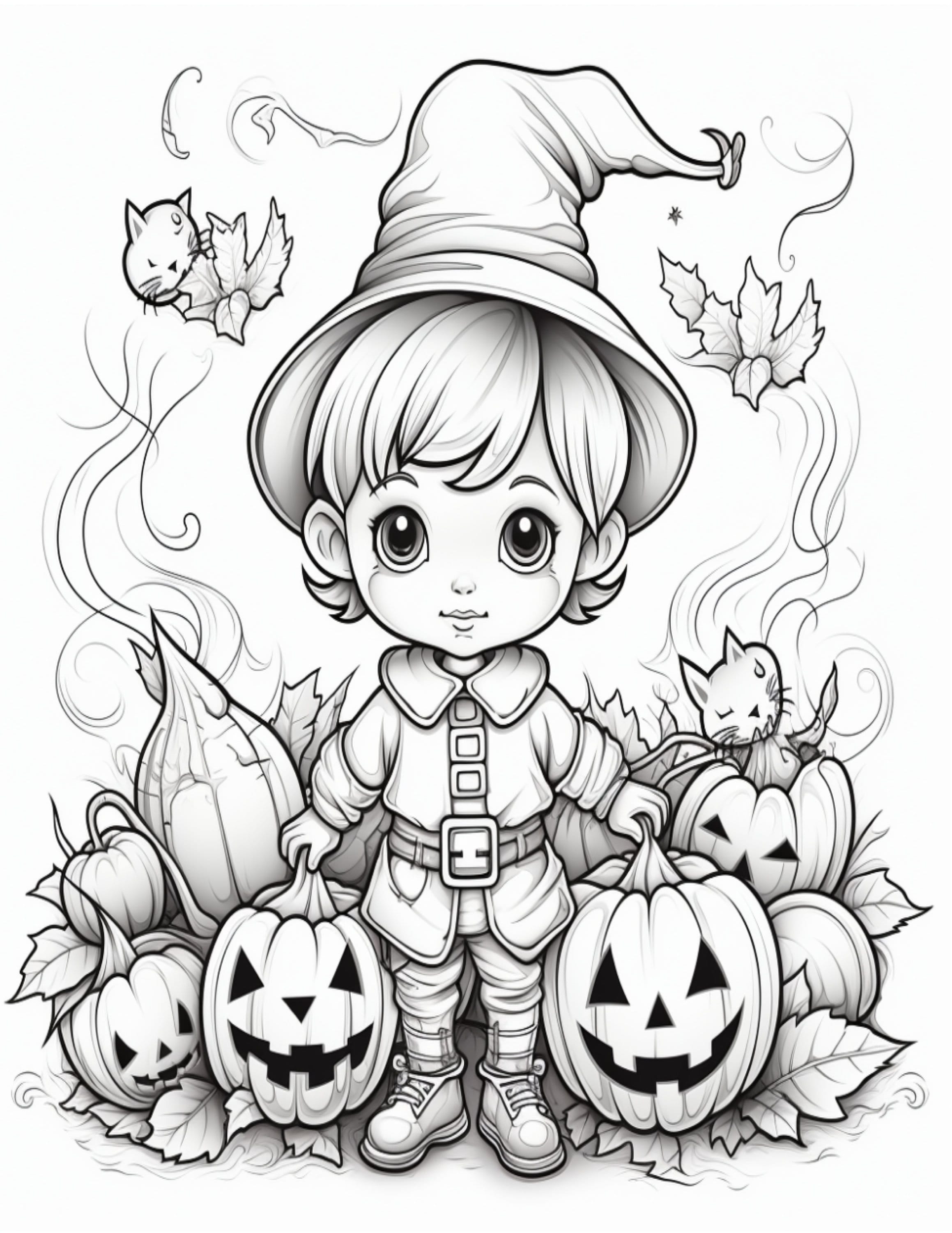 Halloween Boy and Pumpkins Coloring Page Halloween Fun - Etsy