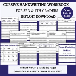 Cursive Handwriting Workbook, Cursive handwriting Sheets, Cursive Alphabet Cursive, Writing workbook, Printable workbook, PDF Sheets