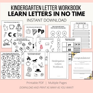 Kindergarten Workbook, Homeschooling, Fun Letter Activities, Letter Worksheets, Digital kids workbook, Writing workbook, 55 pages