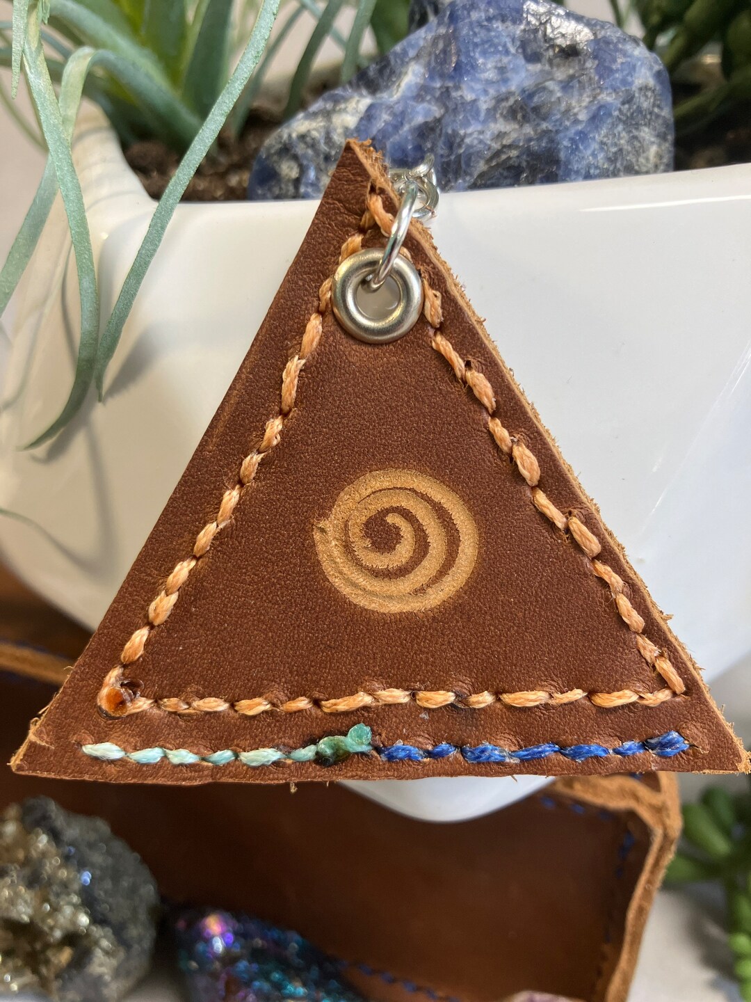 Triangular Keychain Triangle Spiral Leather Keychain - Etsy