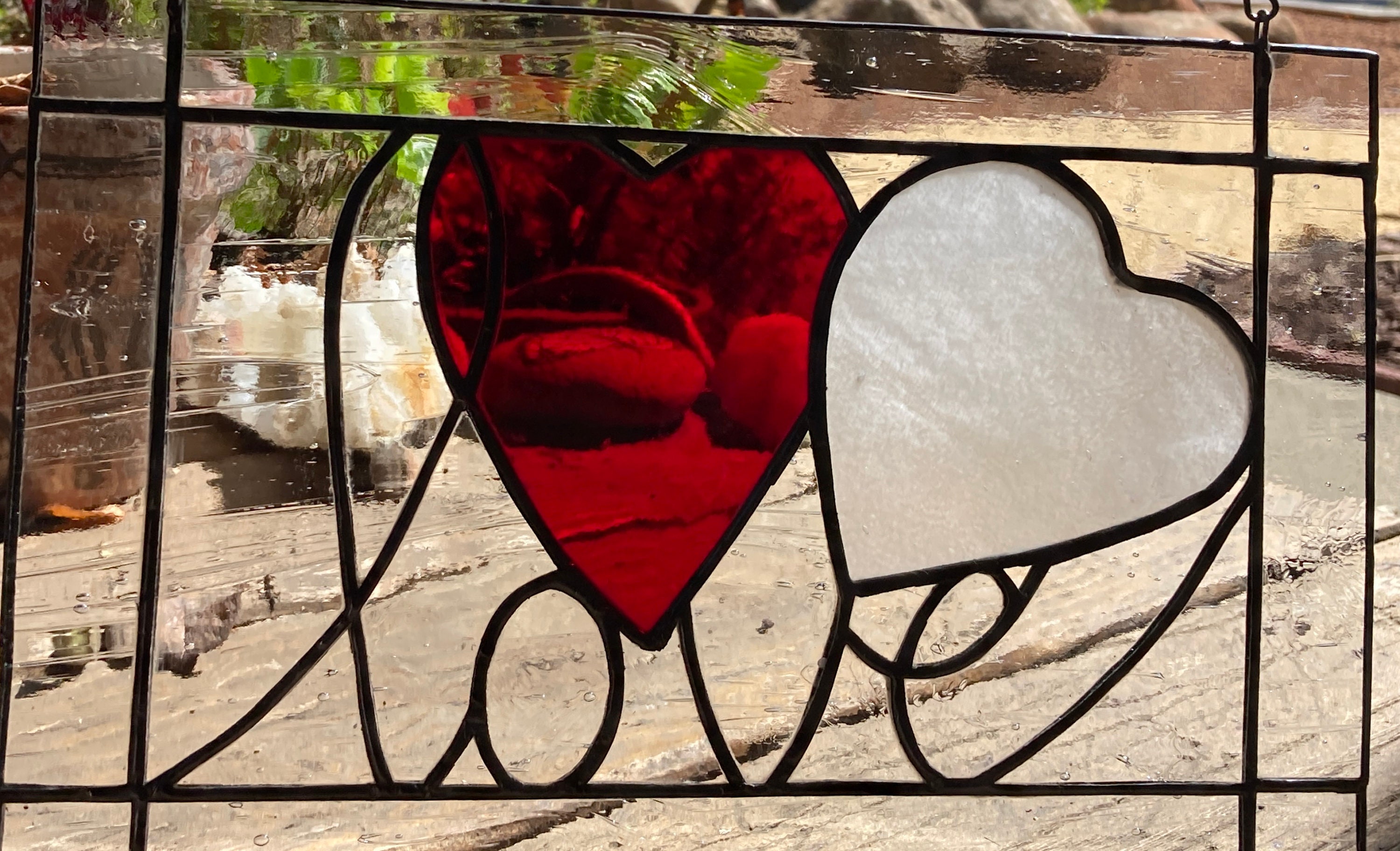 Two Hearts Stained Glass Panel: Handmade Anniversary Window Two Hearts Stained Glass Panel: Handmade Anniversary Window