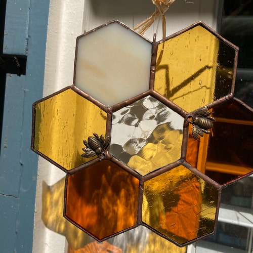 Stained Glass With Bees Handmade Stained Glass Etsy