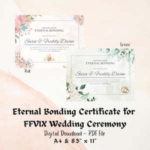 Certificado de unión eterna digital para la ceremonia de boda de FFVIX