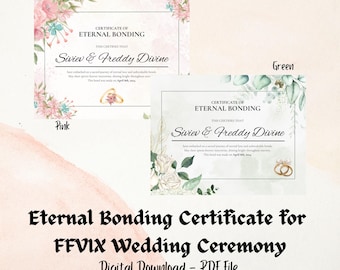 Digital Eternal Bonding Certificate for FFVIX Wedding Ceremony
