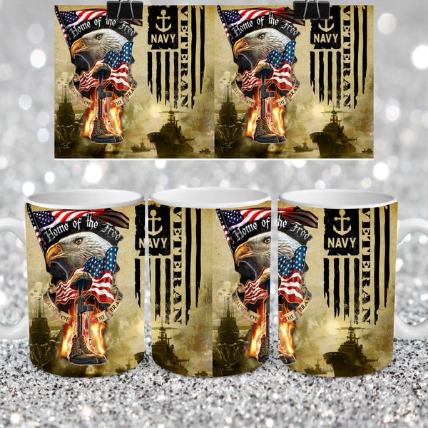 Patriotic NAVY VETERAN 15 OZ Mug Wrap American Flag Sublimation Design Download Patriotic Mug Military Background Png Veteran Gift