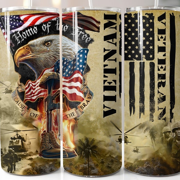 Patriotic Vietnam VETERAN 20 oz Skinny Tumbler Wrap American Flag Sublimation Design Download Patriotic Tumbler Military Background Png
