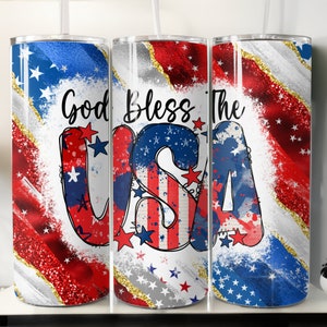 Skinny Tumbler Sublimation Designs Patriotic God Bless The USA Tumbler for Straight/Tapered PNG Instant Download Sublimation 300 DPI