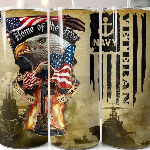 Patriotic NAVY VETERAN GIFT 20 oz Skinny Tumbler Wrap American Flag Sublimation Design Download Patriotic Tumbler Military Background Png