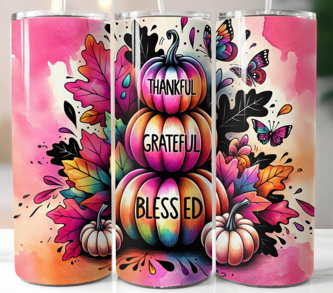 20 Oz Skinny Tumbler Sublimation Pastel Fall Pumpkin Design Butterfly ...