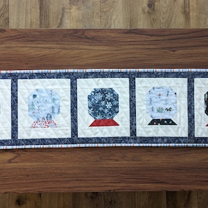Handmade Christmas Table Runner / Quilted Snow Globe Table Runner