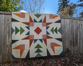 Handmade Throw Quilt / Modern Quilted Blanket / Hello Spring Quilt
