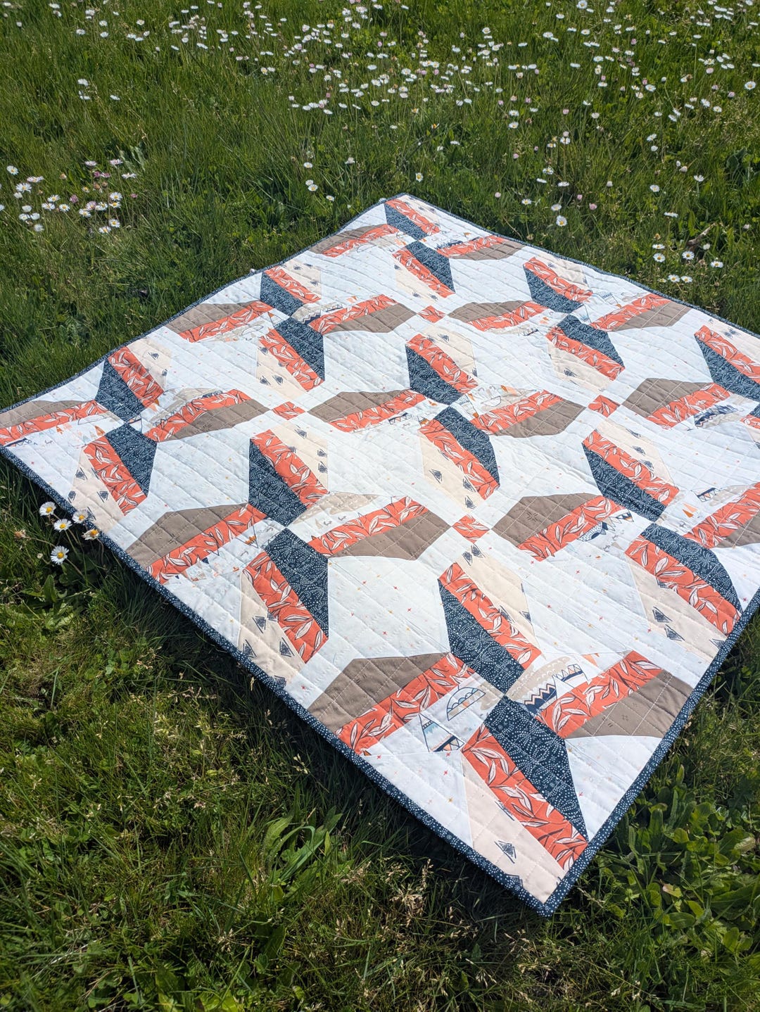 Handmade Modern Baby Quilt: Sandia Sunset Cotton Blanket (39x39 Inches ...