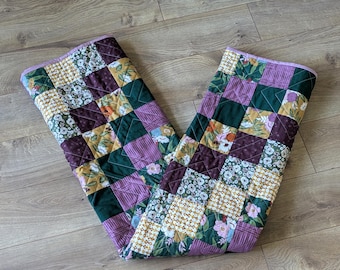 Edredón de patchwork hecho a mano: colores otoñales, algodón suave (140 x 180 cm)
