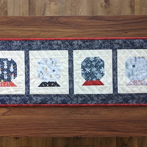 Handmade Christmas Table Runner / Quilted Snow Globe Table Runner