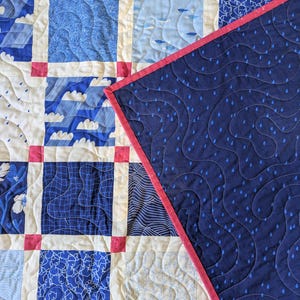 Handmade Throw Quilt: Ruby Star Society Water Fabric, Blue & Pink