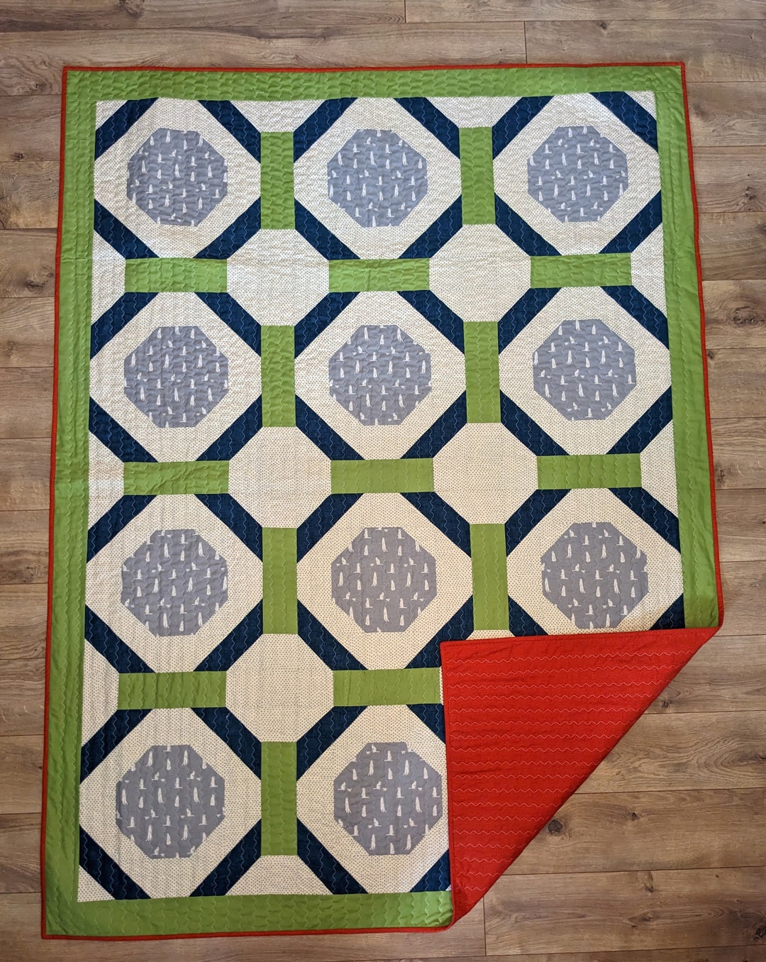 Handmade Throw Quilt / Red, Green and Blue Quilt / Handmade Meerkat Lap