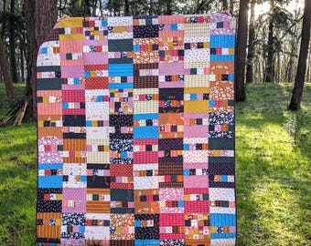 Handmade Ruby Star Society Quilt: Modern Cotton Throw Blanket (61x76 inches)