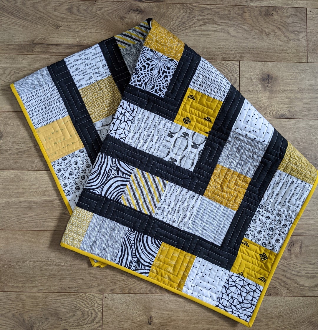Modern Black/white/yellow Baby Quilt / Modern Baby Blanket / Etsy